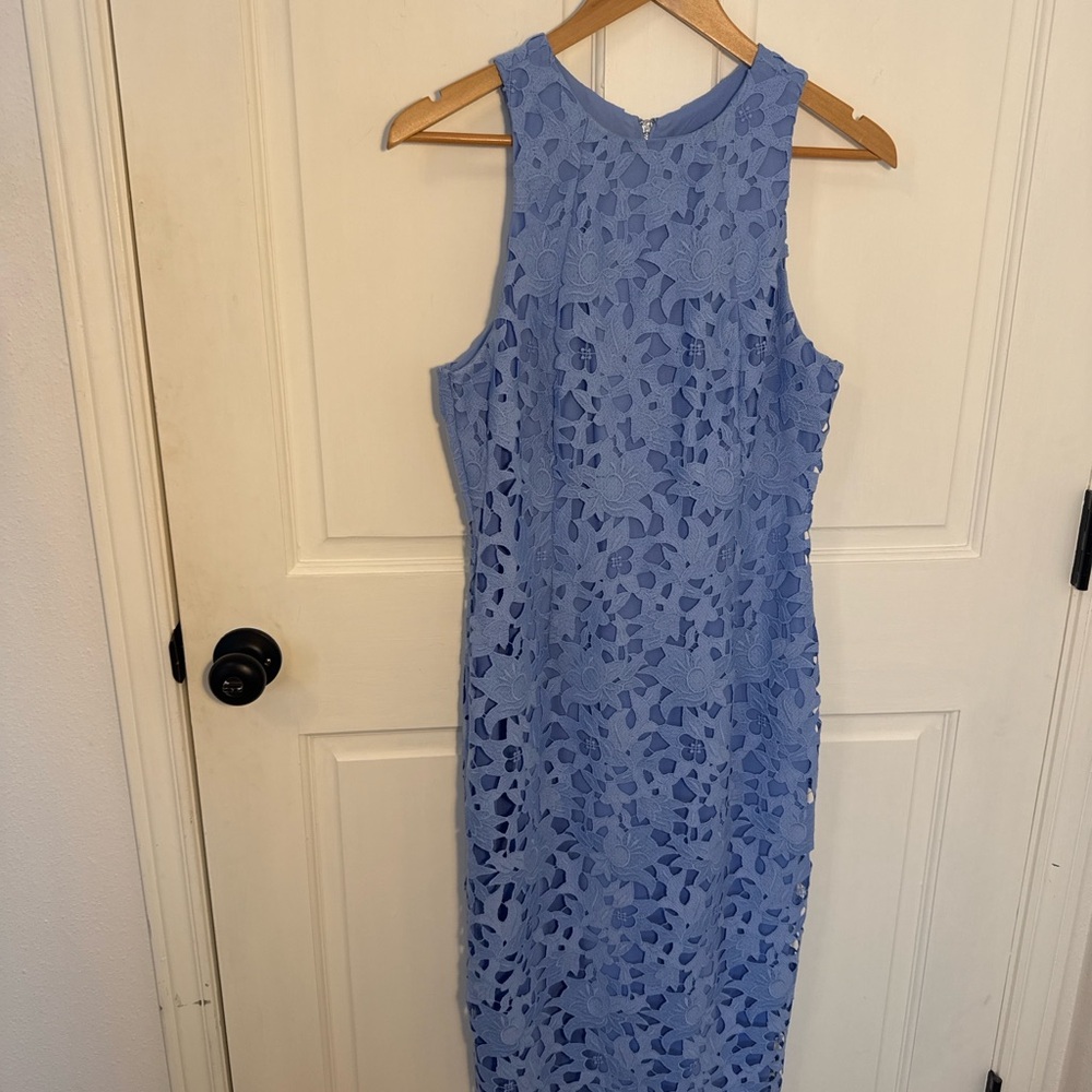 ANTONIO MELANI Blue Halter Sheath Midi Dress